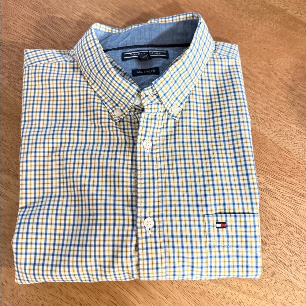 Tommy Hilfiger Yellow/white/Blue Plaid Shirt, Mens size XL
